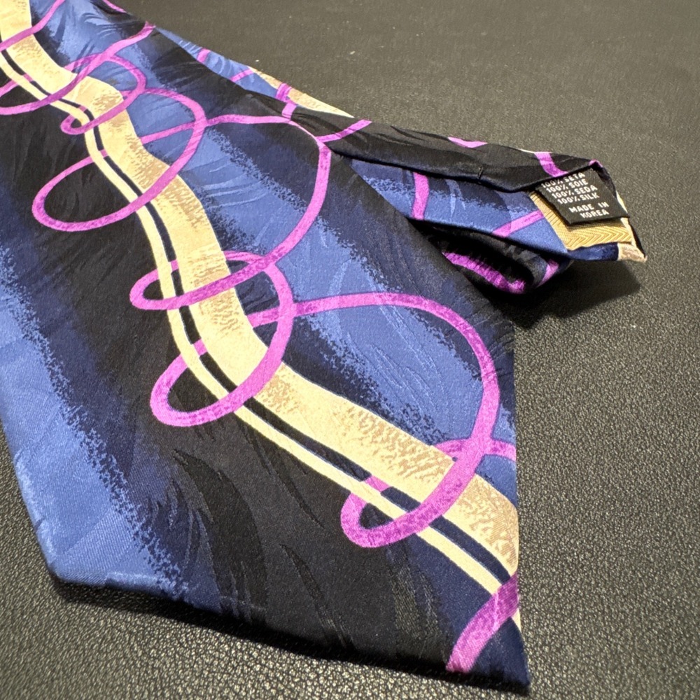 Franco Di Napoli Tie Blue Purple Abstract Silk Hand Made Retro 90s Geometric
